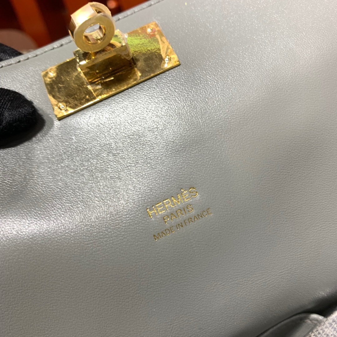 现货 爱马仕牛奶包价格 Hermes Toolbox 8F锡器灰swift皮 金扣