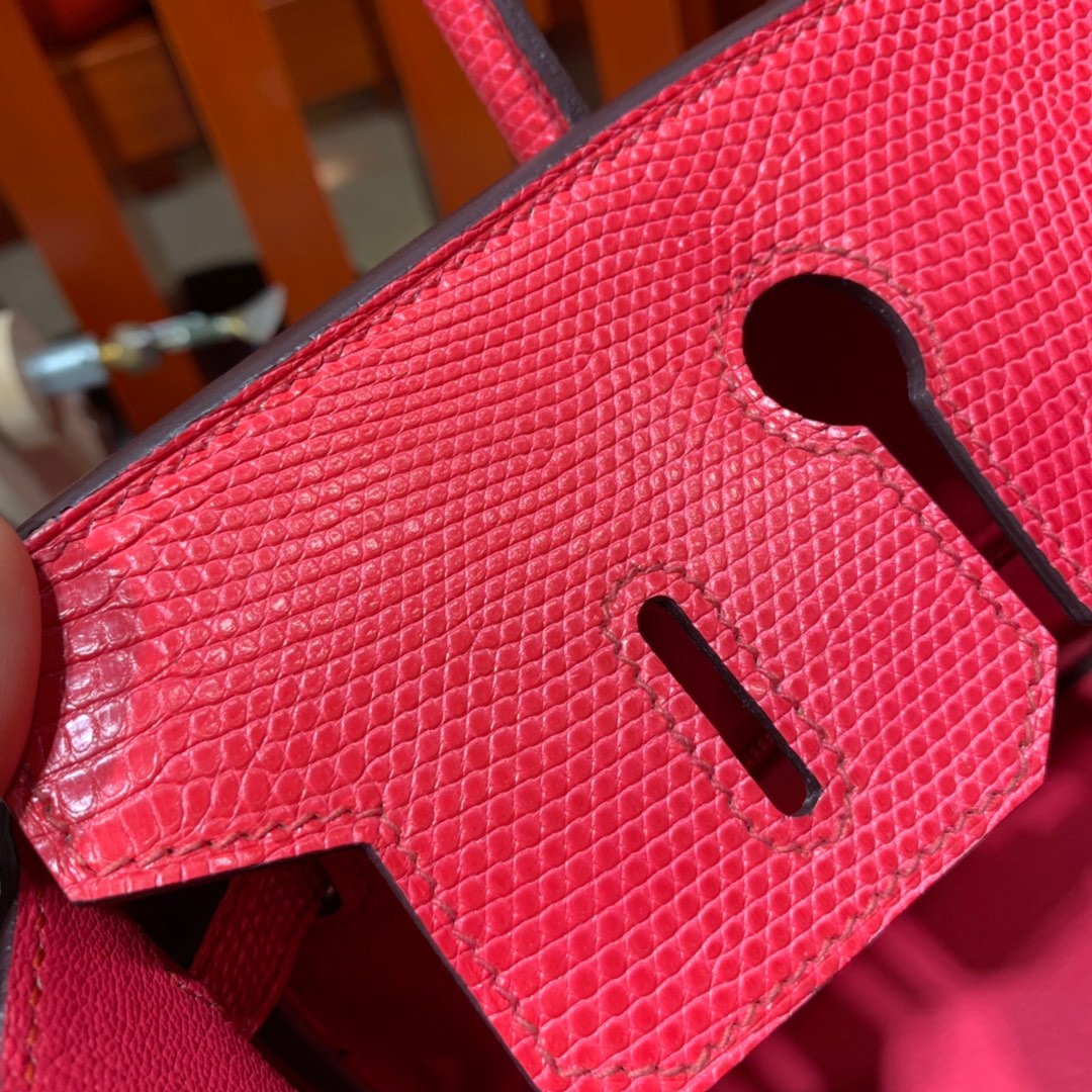 爱马仕铂金包价格 Hermes Birkin30CM 西瓜红蜥蜴皮Lizard 金扣