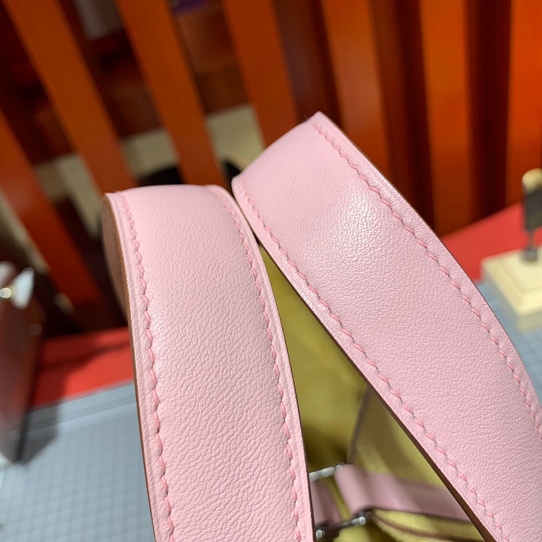 现货 Hermes Picotin18CM 爱马仕拼色菜篮子包 小鸡黄拼奶昔粉Togo皮 银扣