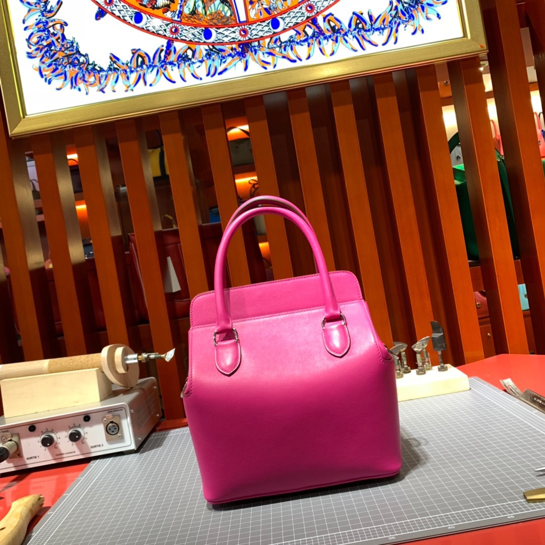 爱马仕手提包 Hermes Toolbox L3玫瑰紫Swift牛皮牛奶包20CM 银扣