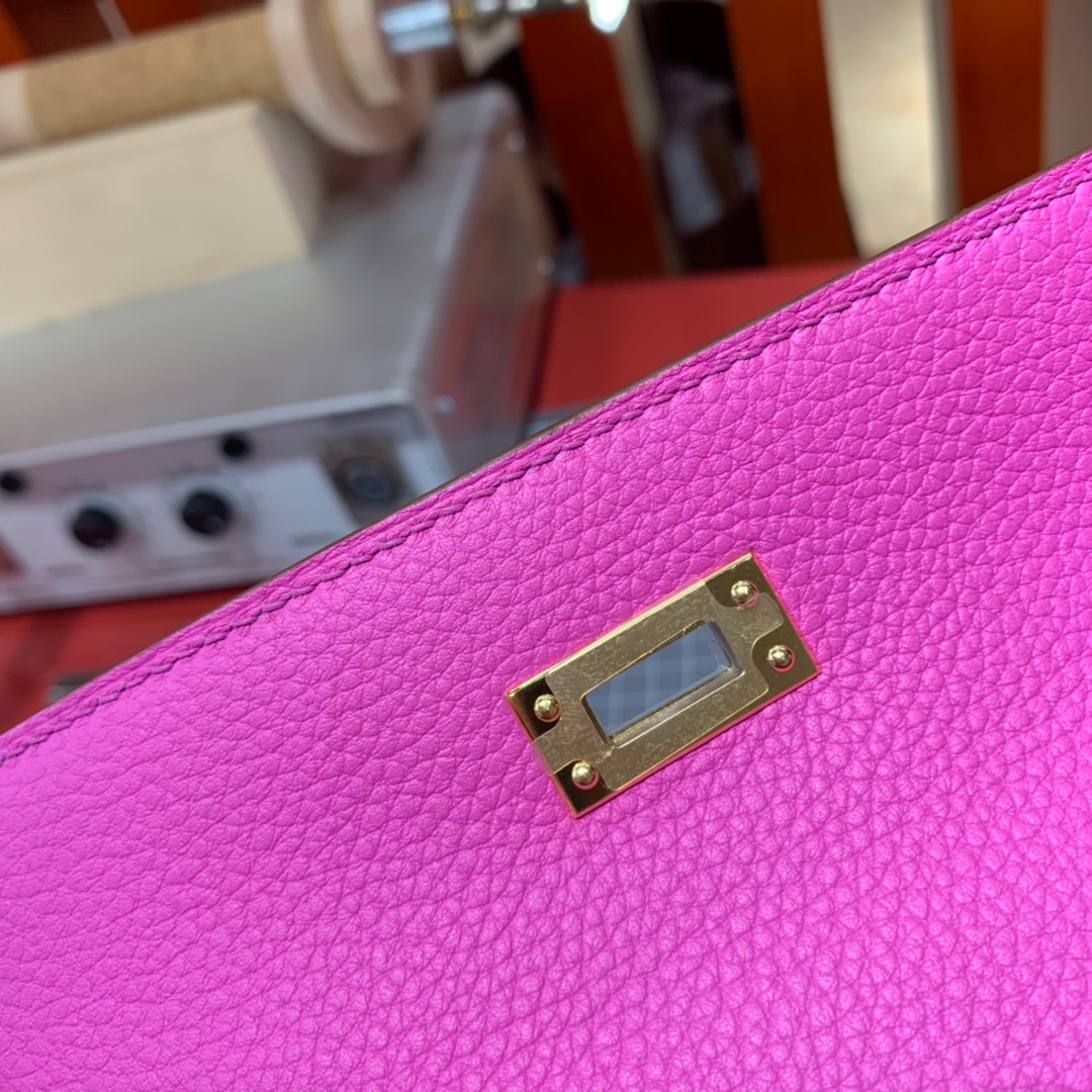 现货 Hermes Kelly25CM 爱马仕9I玉兰紫顶级Togo小牛皮凯莉包 金扣/银扣