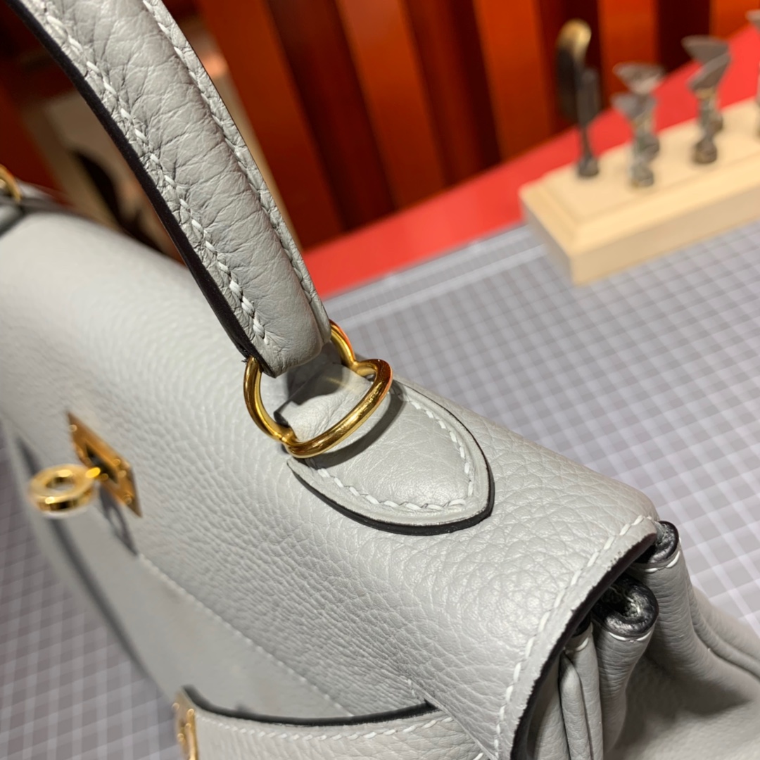 现货 Hermes Kelly25CM 爱马仕4Z海鸥灰顶级Togo牛皮凯莉包 金扣