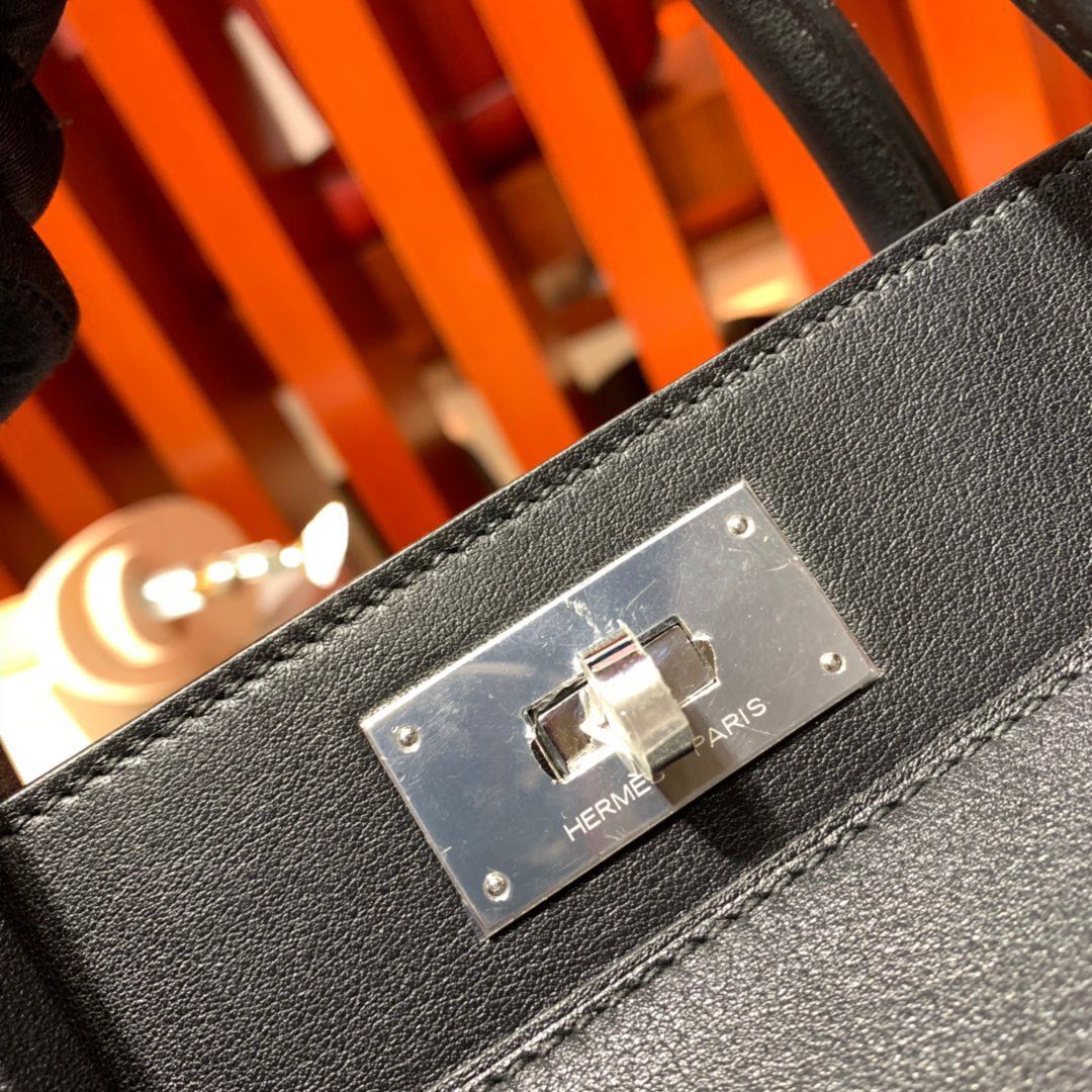 现货 Hermes Toolbox20CM 爱马仕黑色Swift皮Toolbox牛奶包 银扣