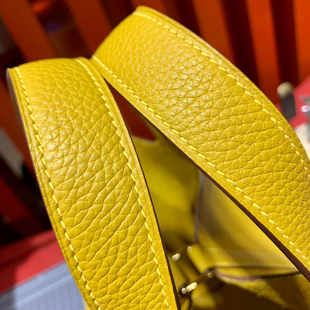 现货 Hermes Picotin18CM 爱马仕9D琥珀黄Togo小牛皮水桶包 银扣