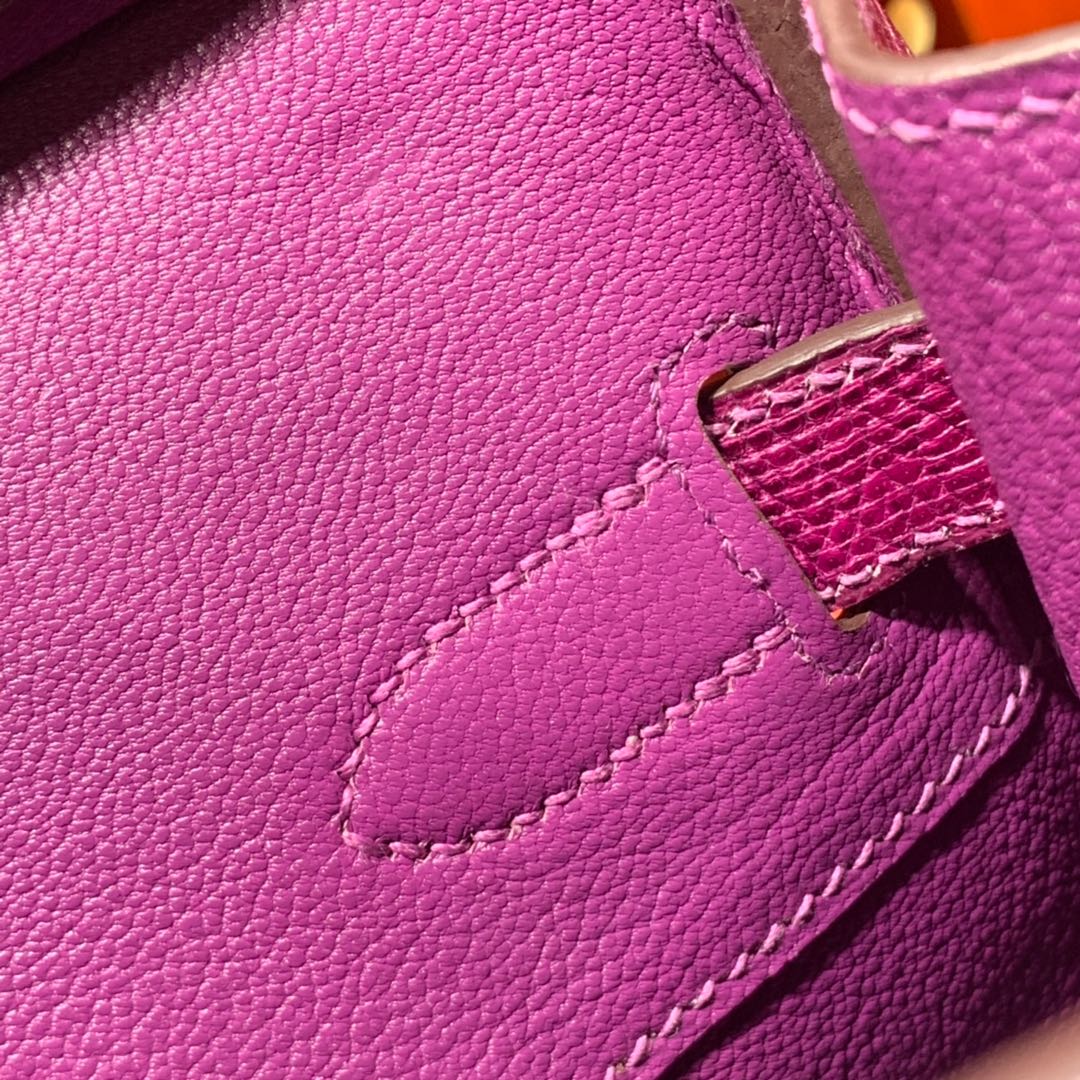 纯手工缝制 Hermes爱马仕玫紫色原厂蜥蜴皮铂金包Birkin30CM 银扣