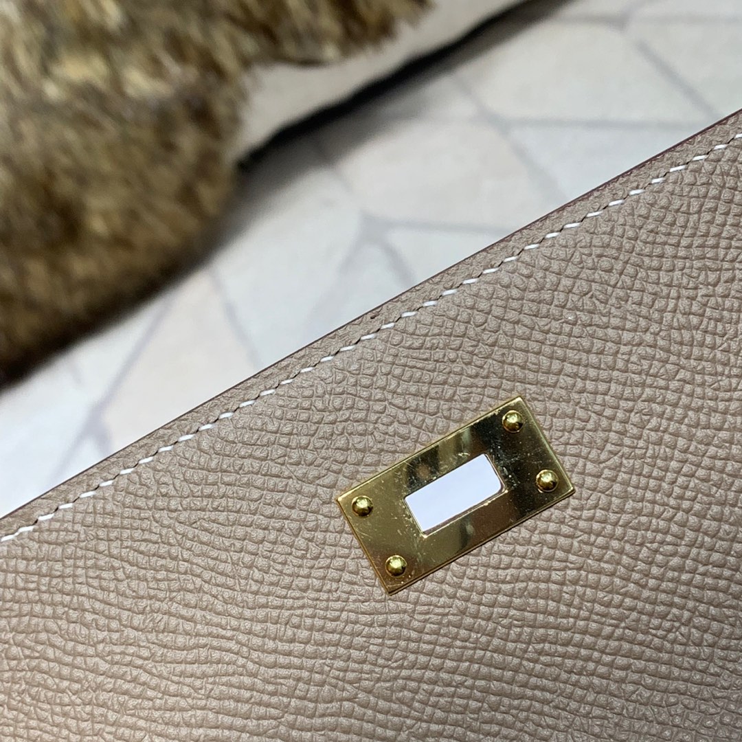 现货 爱马仕凯莉钱包手拿包 Hermes Kelly Wallet CK18大象灰epsom牛皮 金扣