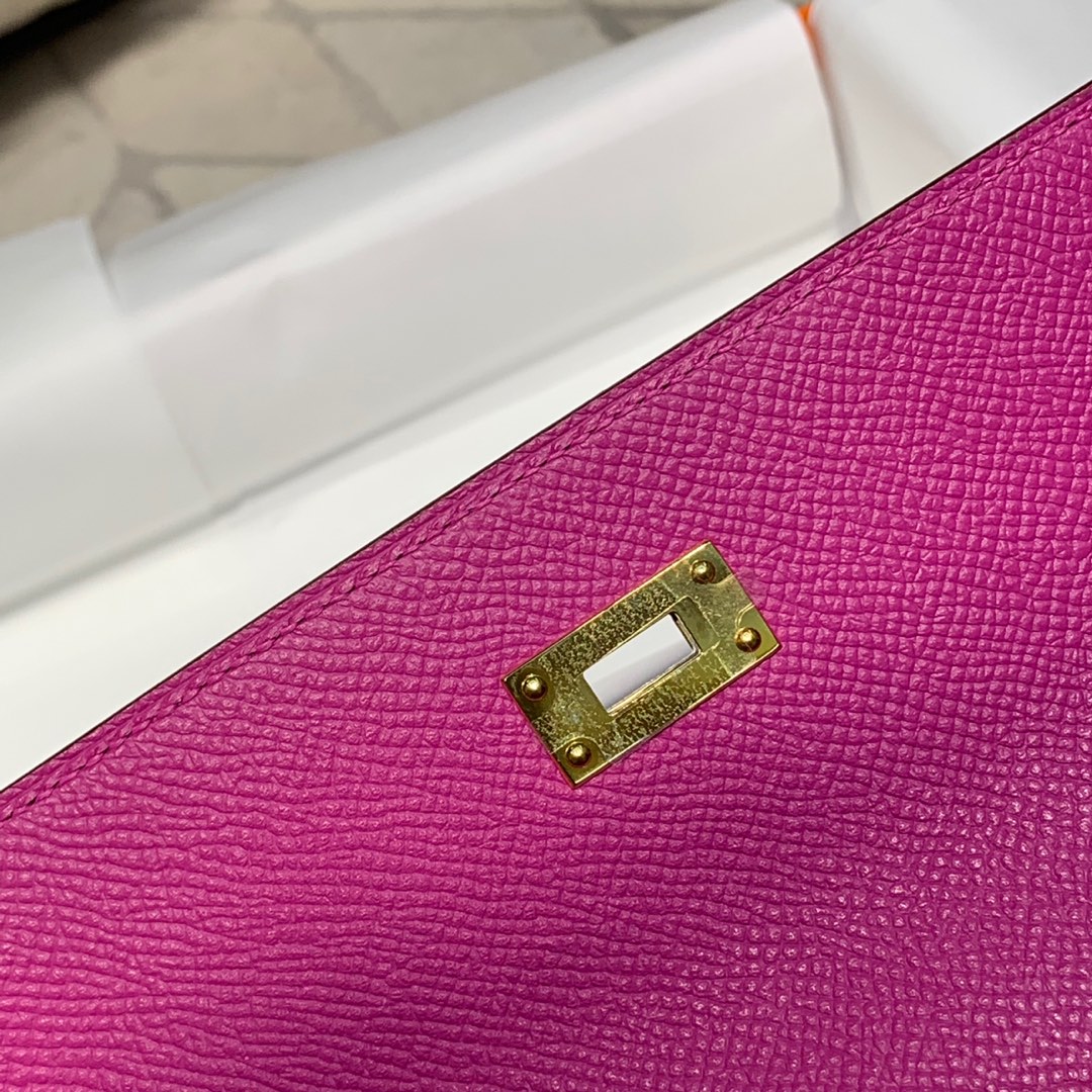 现货 Hermes Kelly Wallet 爱马仕9i玉兰粉epsom牛皮凯莉钱夹手拿包 金扣