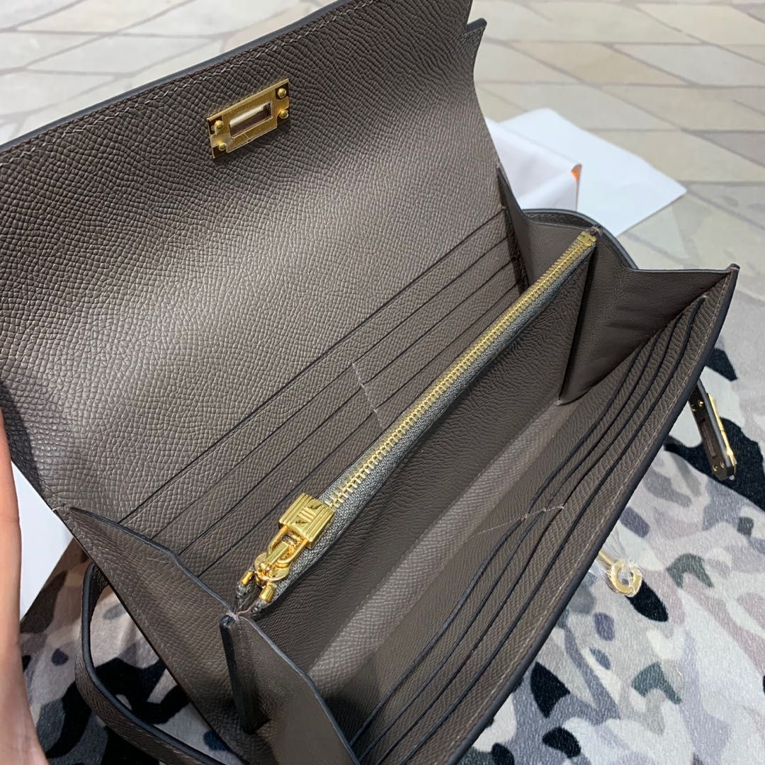现货 爱马仕凯莉钱夹 Hermes Kelly Wallet 8F锡器灰Epsom牛皮钱包手包