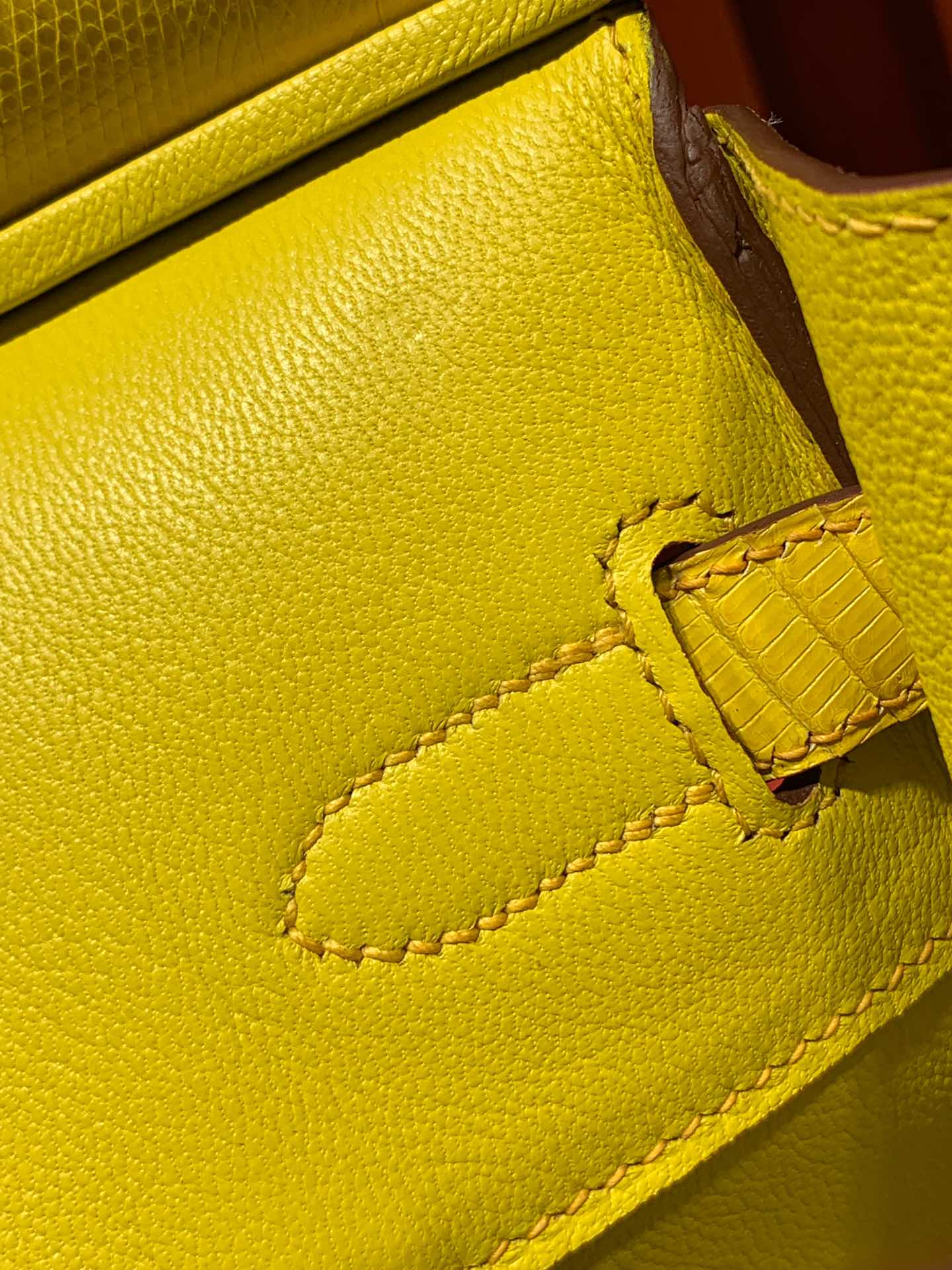 Hermes包包官网 爱马仕柠檬黄进口蜥蜴皮铂金包Birkin30CM 金扣