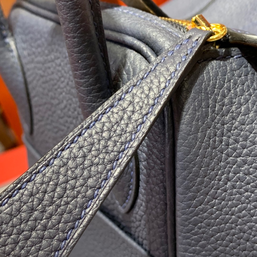 现货 爱马仕拼色琳迪包 Hermes Lindy30CM 宝石蓝拼沥青灰Togo牛皮 金扣
