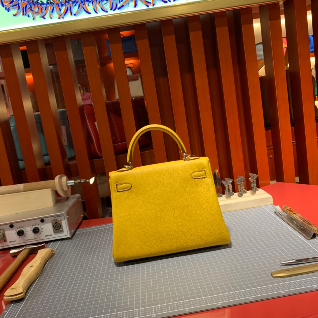现货 爱马仕Kelly包包 HermesTogo小牛皮内缝凯莉包25CM 9D琥珀黄 金/银扣