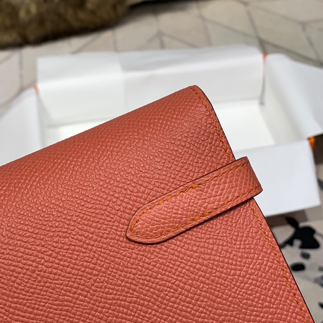 现货 Hermes经典钱夹 爱马仕原厂epsom牛皮凯莉钱包Kelly Wallet L5龙虾粉 金扣