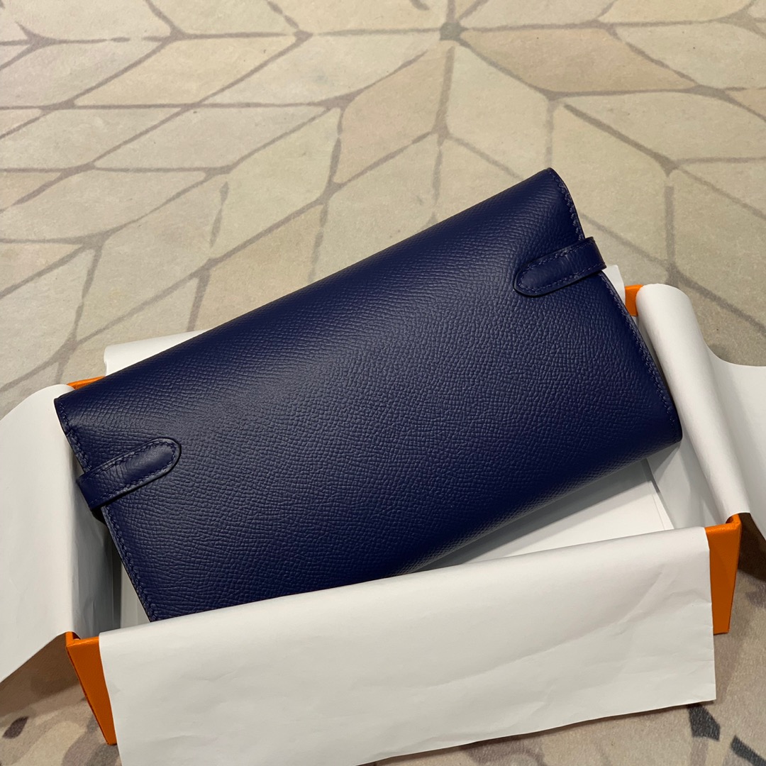 现货 爱马仕凯莉钱包手包 Hermes Kelly Wallet 75宝石蓝epsom牛皮 银扣