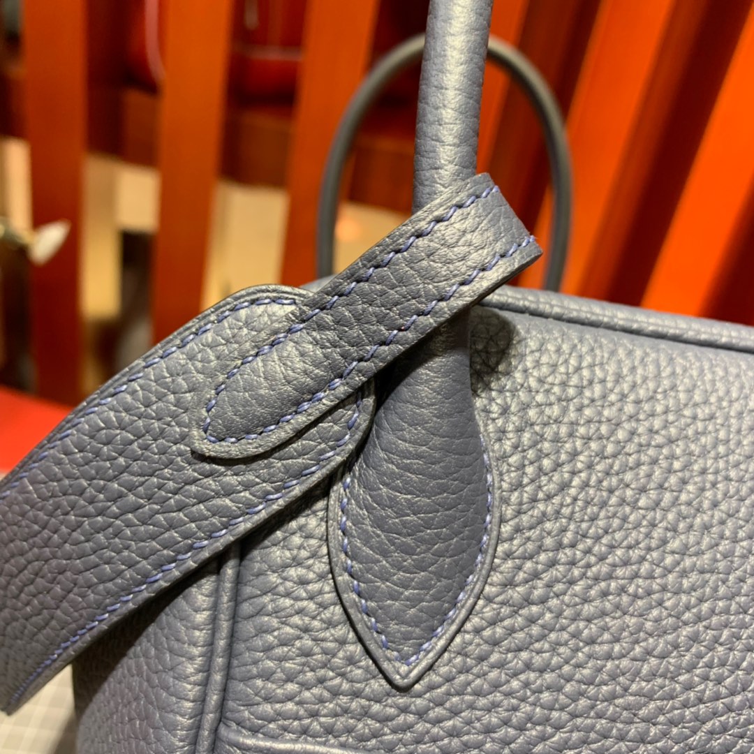 现货 爱马仕拼色琳迪包 Hermes Lindy30CM 宝石蓝拼沥青灰Togo牛皮 金扣