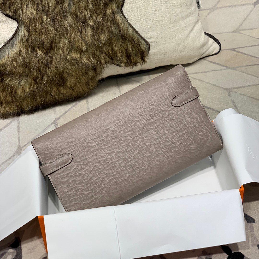 现货 爱马仕凯莉钱夹 Hermes Kelly Wallet M8沥青灰epsom牛皮 银扣
