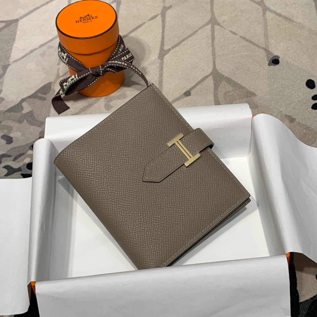 现货 Hermes Bearn 爱马仕m8沥青灰epsom牛皮Bearn短款钱夹 金扣