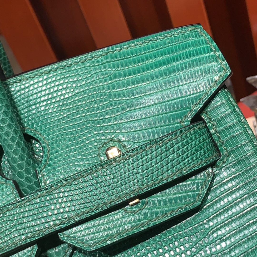 爱马仕铂金包定制 Hermes草绿色进口蜥蜴皮铂金包Birkin30CM 金扣