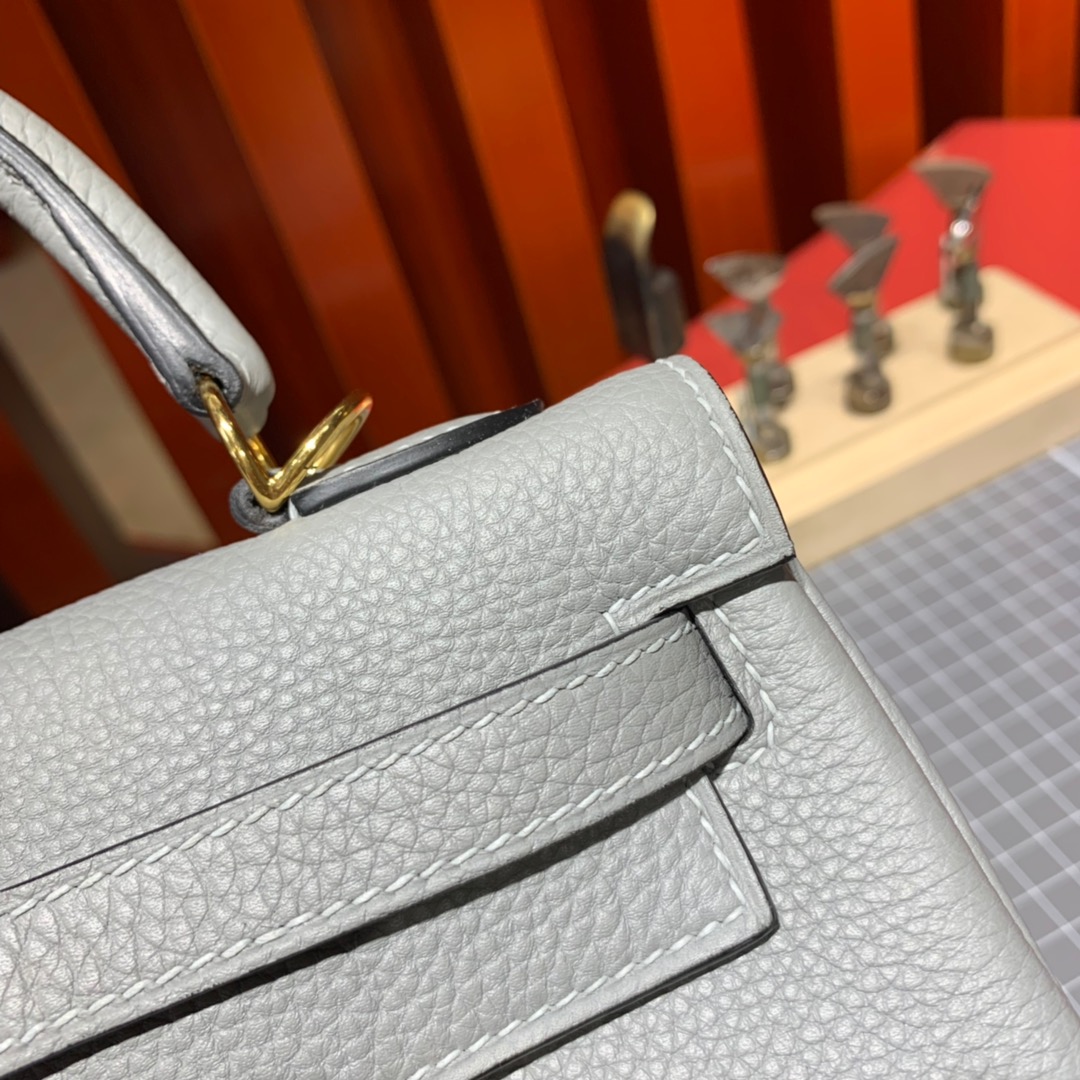 现货 Hermes Kelly25CM 爱马仕4Z海鸥灰顶级Togo牛皮凯莉包 金扣