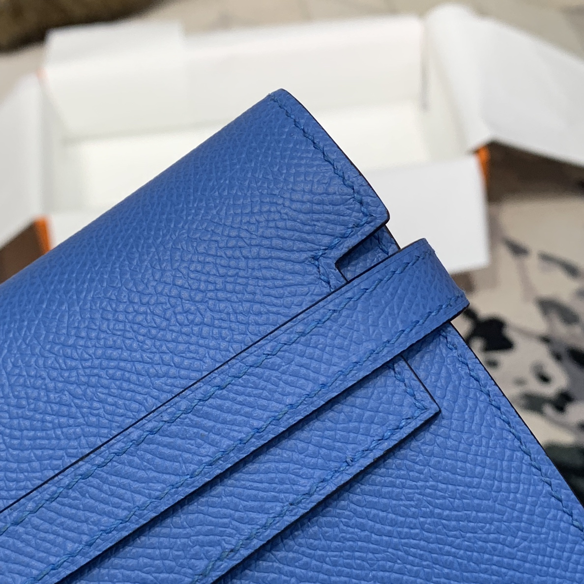 现货 爱马仕凯莉钱包 Hermes Kelly Wallet 7Q希腊蓝Epsom牛皮 金扣