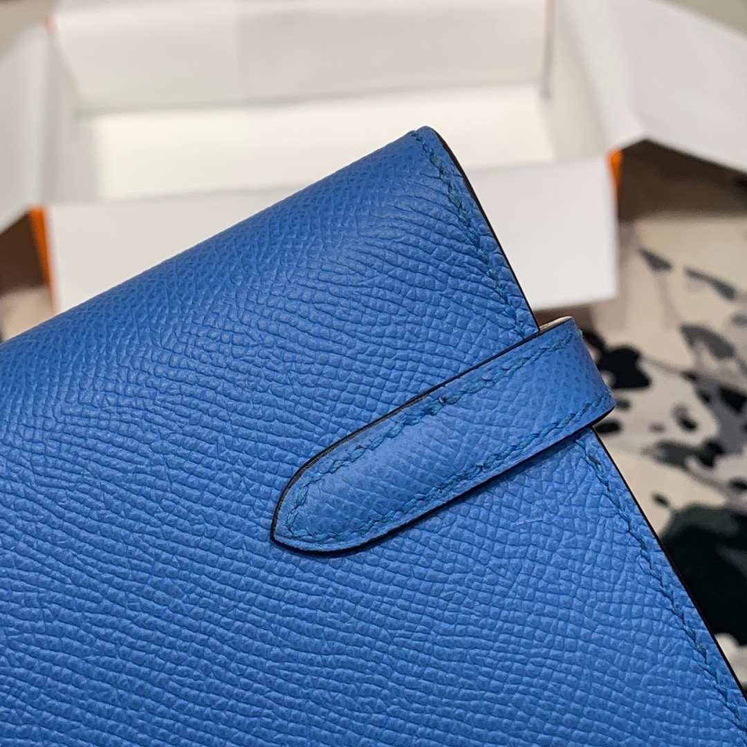 现货 爱马仕凯莉钱包 Hermes Kelly Wallet 7Q希腊蓝Epsom牛皮 金扣
