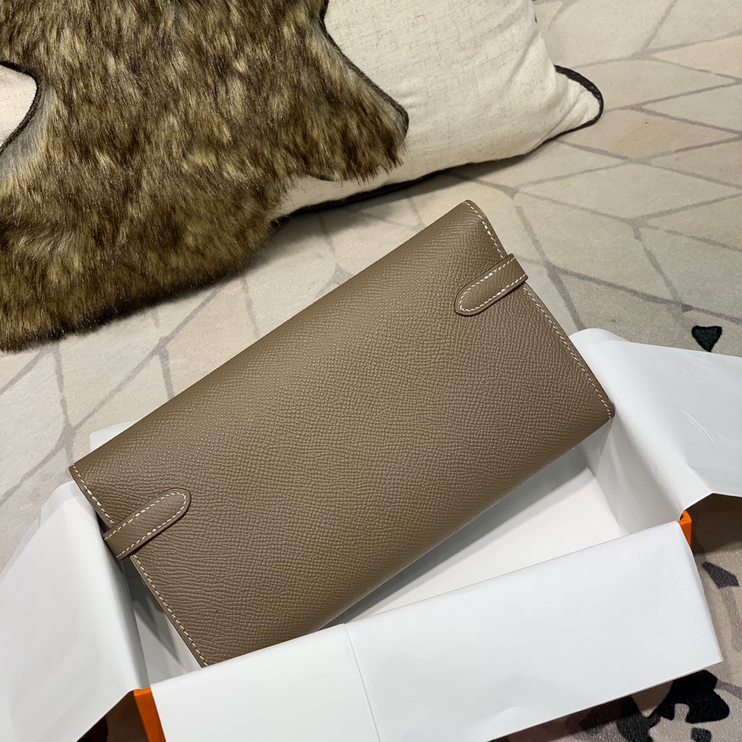 现货 爱马仕凯莉钱包手拿包 Hermes Kelly Wallet CK18大象灰epsom牛皮 金扣