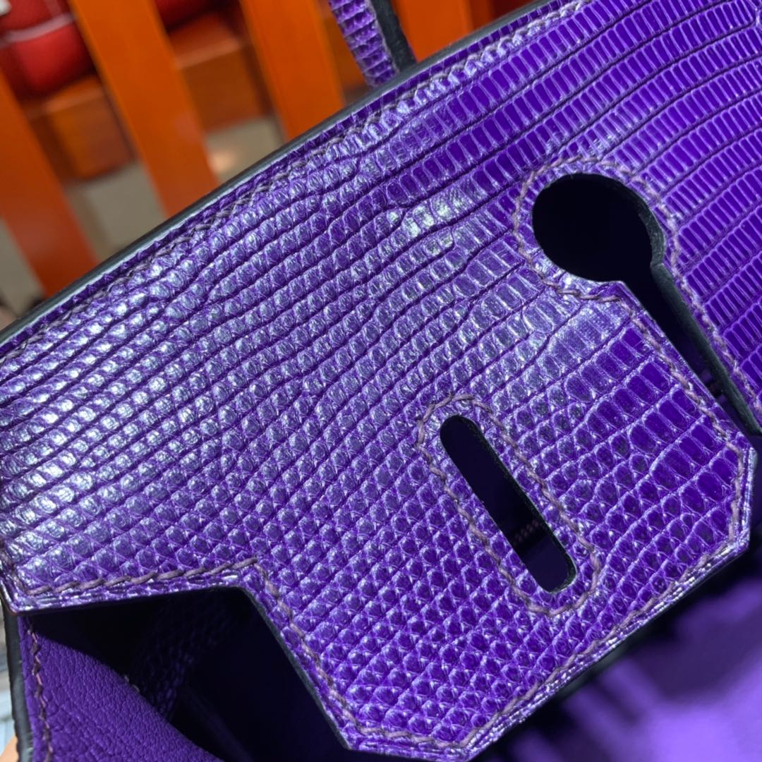 Hermes新款女包 爱马仕梦幻稀有蜥蜴皮铂金包Birkin30CM 金扣