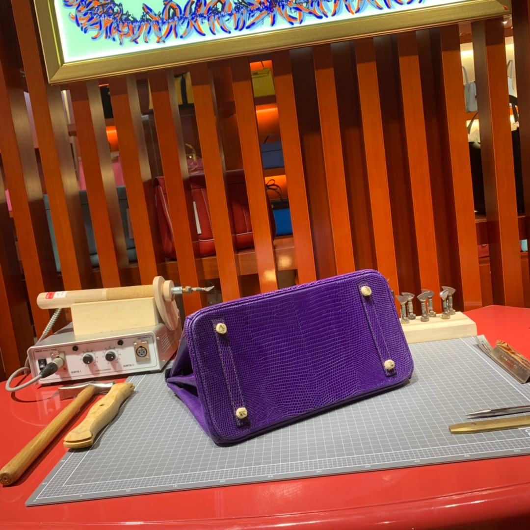 Hermes新款女包 爱马仕梦幻稀有蜥蜴皮铂金包Birkin30CM 金扣