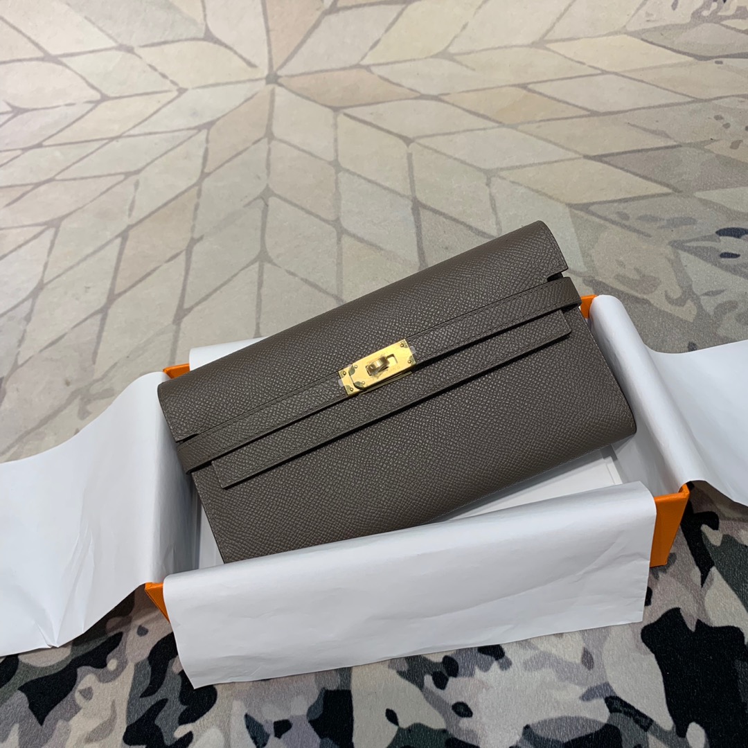 现货 爱马仕凯莉钱夹 Hermes Kelly Wallet 8F锡器灰Epsom牛皮钱包手包