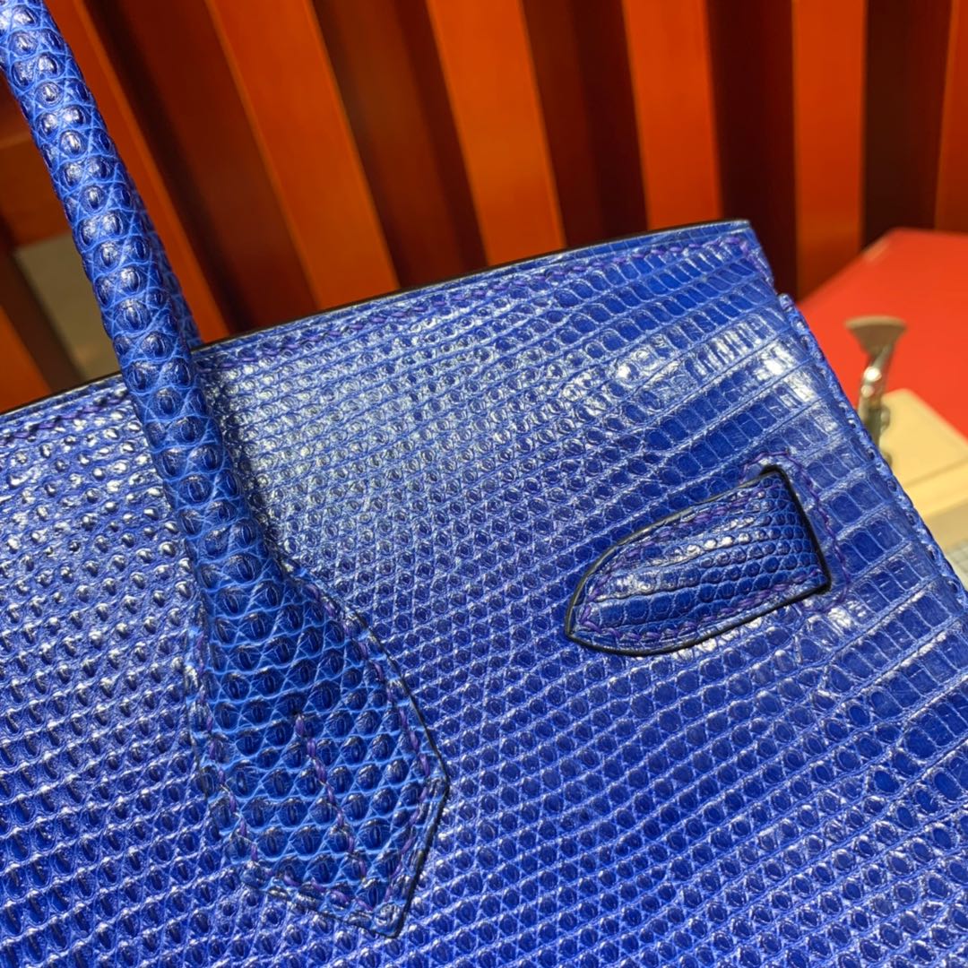 爱马仕铂金包价格 Hermes Birkin30CM 电光蓝蜥蜴皮Birkin包包 金扣