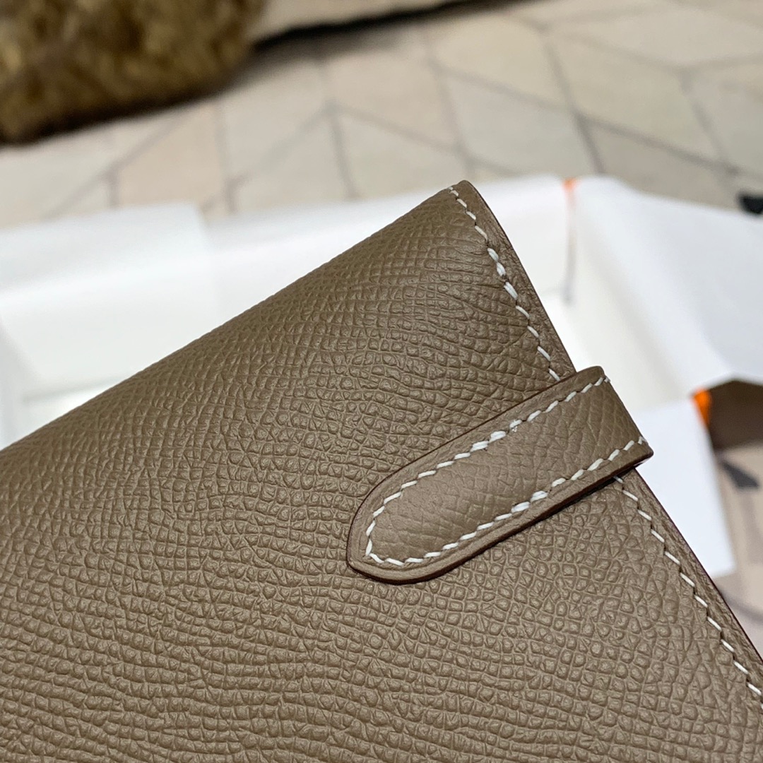 现货 爱马仕凯莉钱包手拿包 Hermes Kelly Wallet CK18大象灰epsom牛皮 金扣