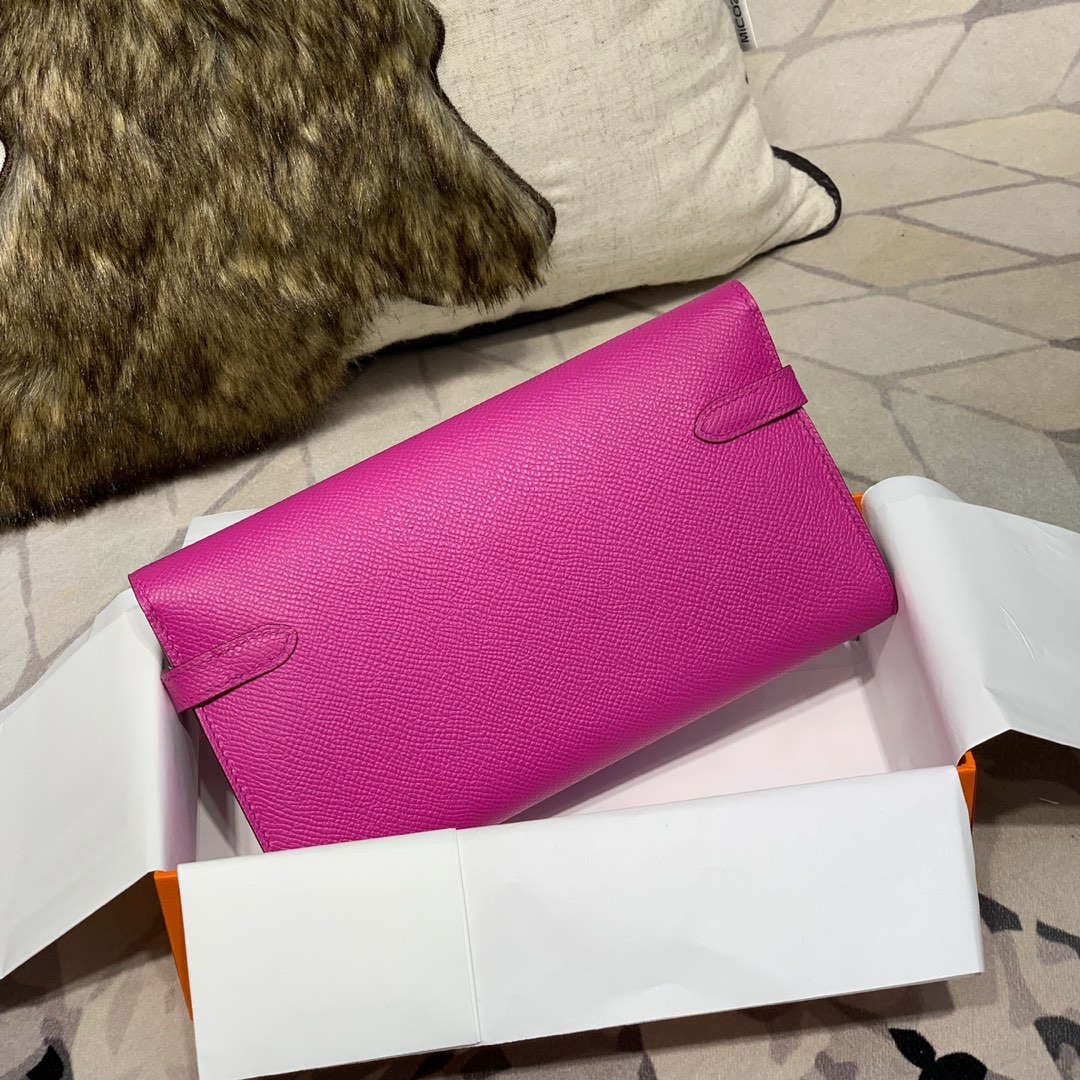 现货 Hermes Kelly Wallet 爱马仕9i玉兰粉epsom牛皮凯莉钱夹手拿包 金扣