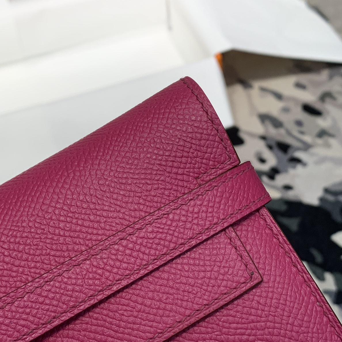现货 爱马仕经典钱包 Hermes原厂epsom牛皮凯莉钱夹Kelly Wallet L3玫瑰紫 金扣