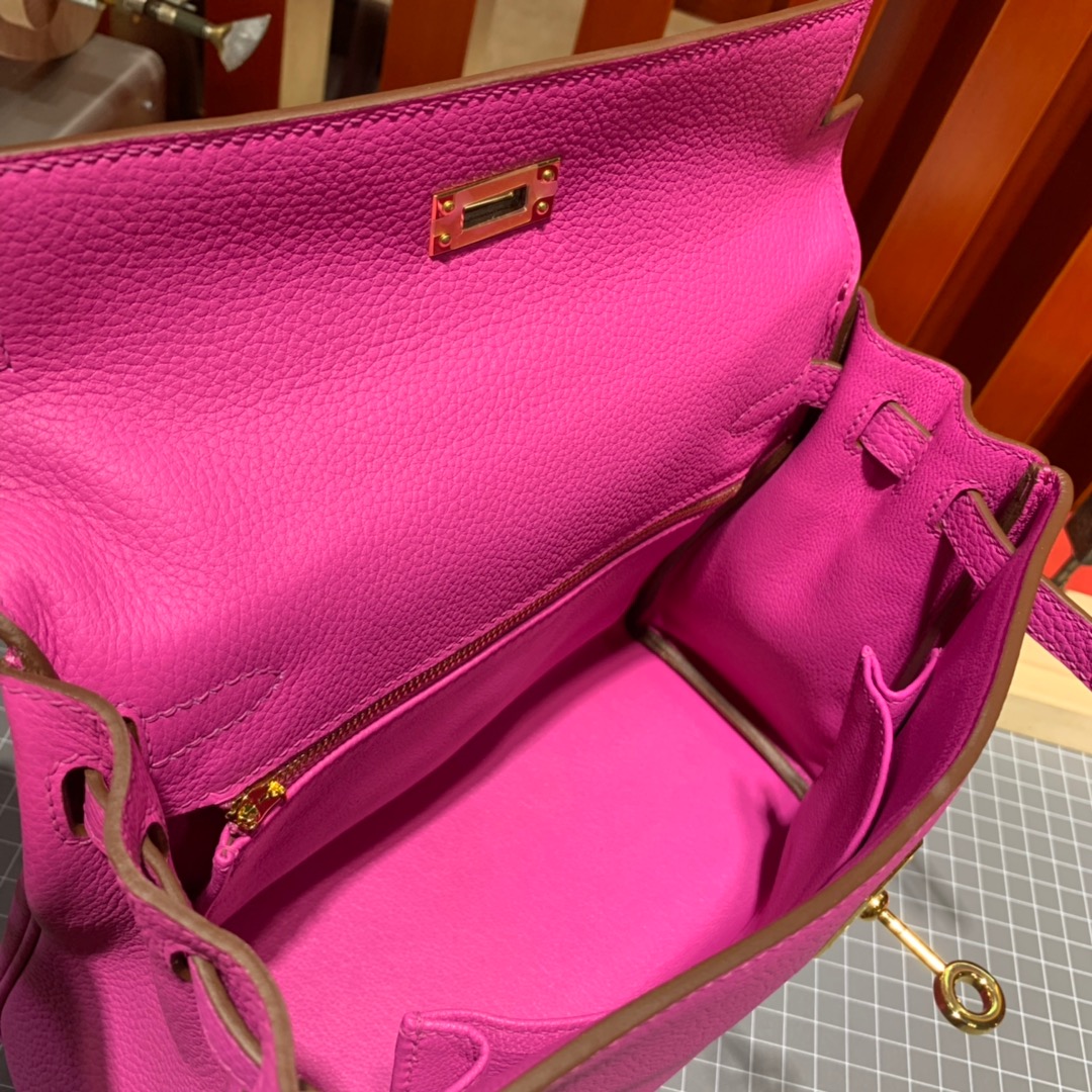 现货 Hermes Kelly25CM 爱马仕9I玉兰紫顶级Togo小牛皮凯莉包 金扣/银扣