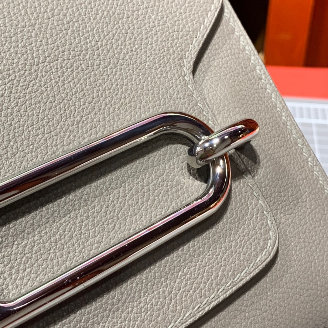 现货 爱马仕猪鼻子包 Hermes Roulis24CM 8F锡器灰Evercolor牛皮 银扣