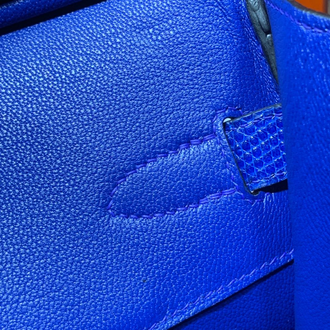 爱马仕铂金包价格 Hermes Birkin30CM 电光蓝蜥蜴皮Birkin包包 金扣