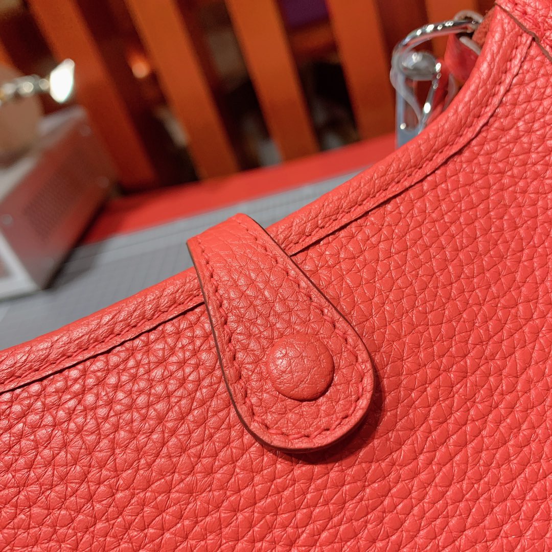 Hermes Mini Evelyne 爱马仕西瓜红顶级Togo牛皮伊芙林包夏季斜挎包 银扣