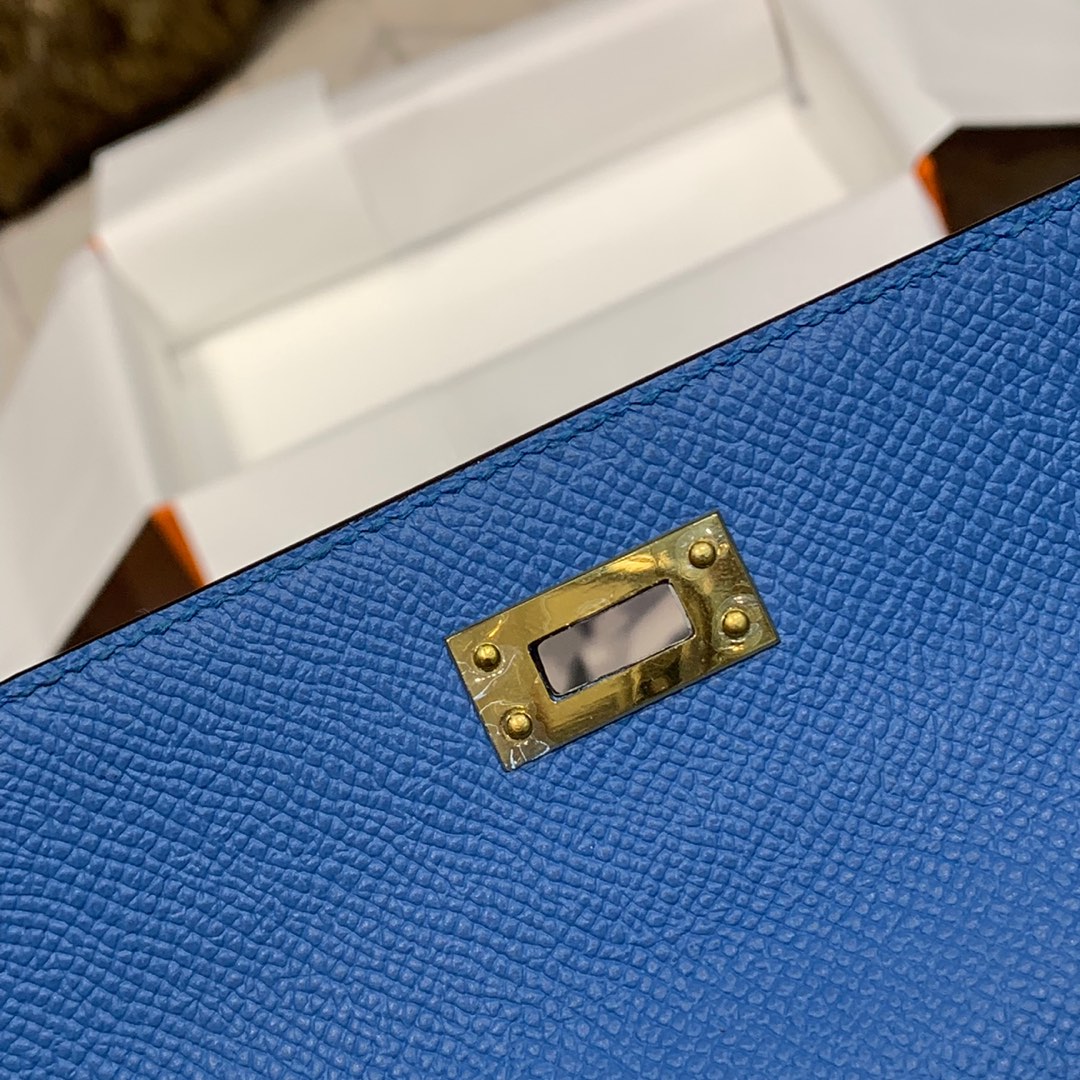 现货 爱马仕凯莉钱包 Hermes Kelly Wallet 7Q希腊蓝Epsom牛皮 金扣