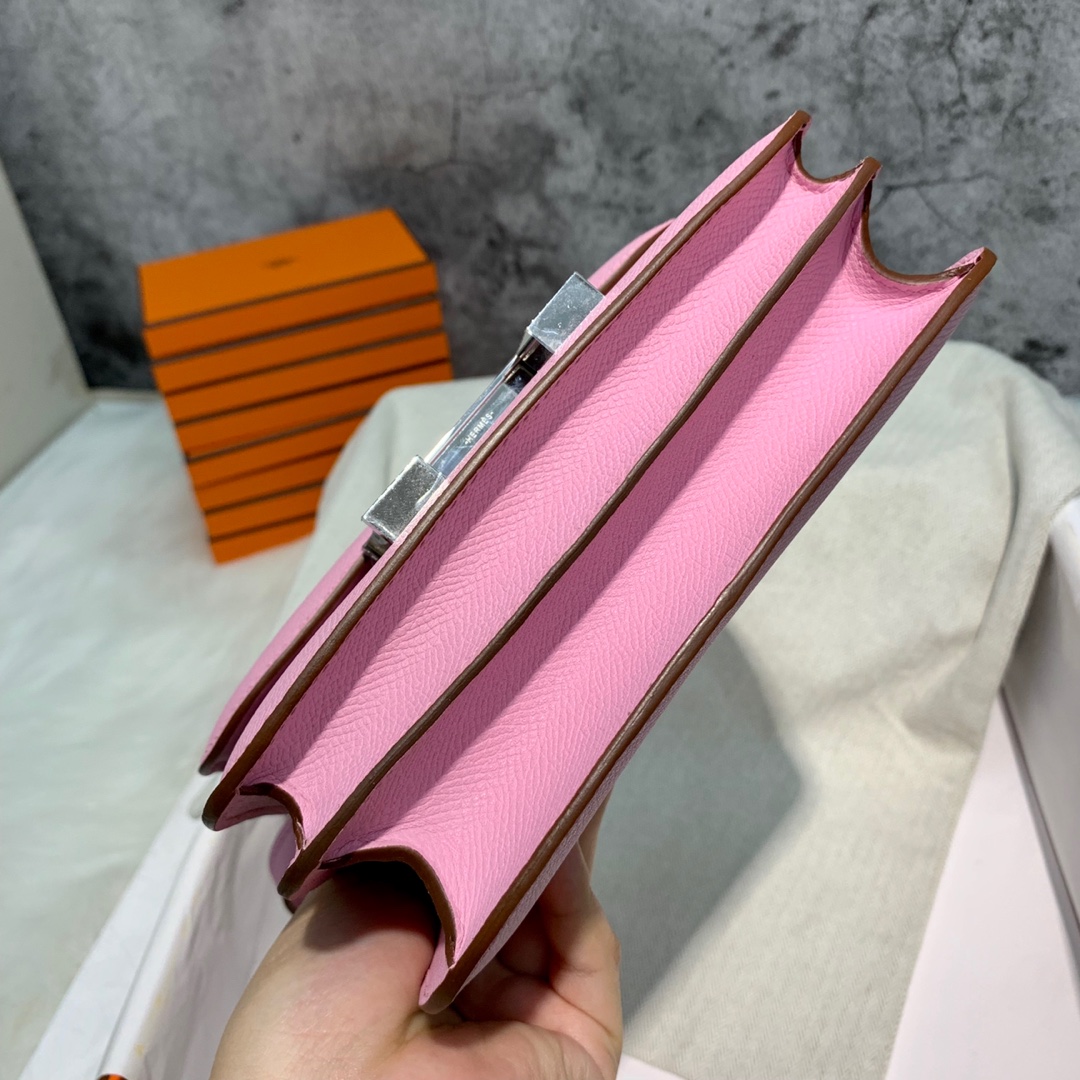 订制 Hermes Constance19CM 爱马仕2019春夏新色锦葵紫Epsom皮空姐包 银扣