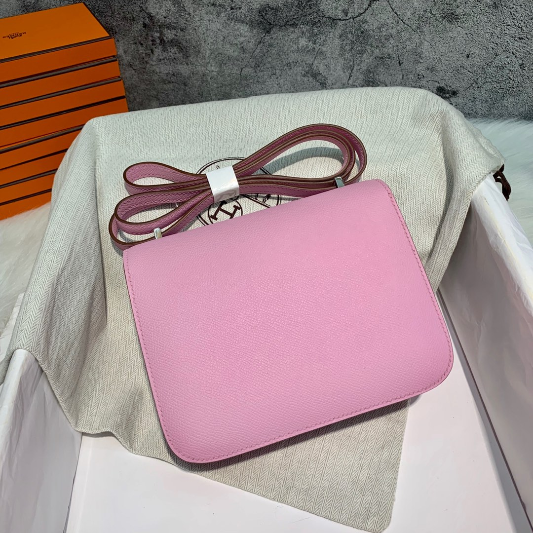 订制 Hermes Constance19CM 爱马仕2019春夏新色锦葵紫Epsom皮空姐包 银扣