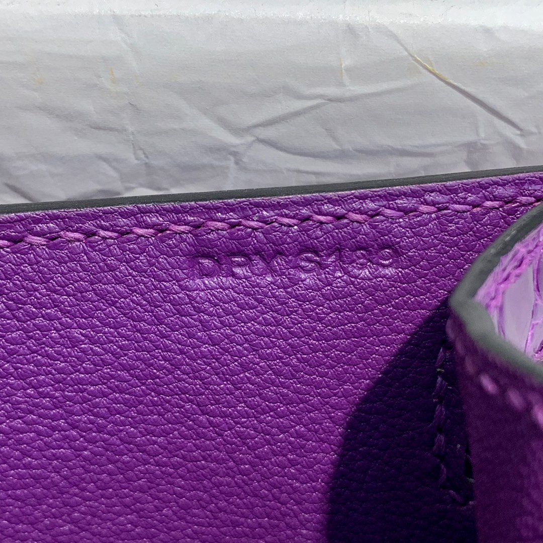 订制 Hermes Minikelly Pochette22CM 爱马仕梦幻紫美洲鳄鱼皮迷你凯莉包 金扣
