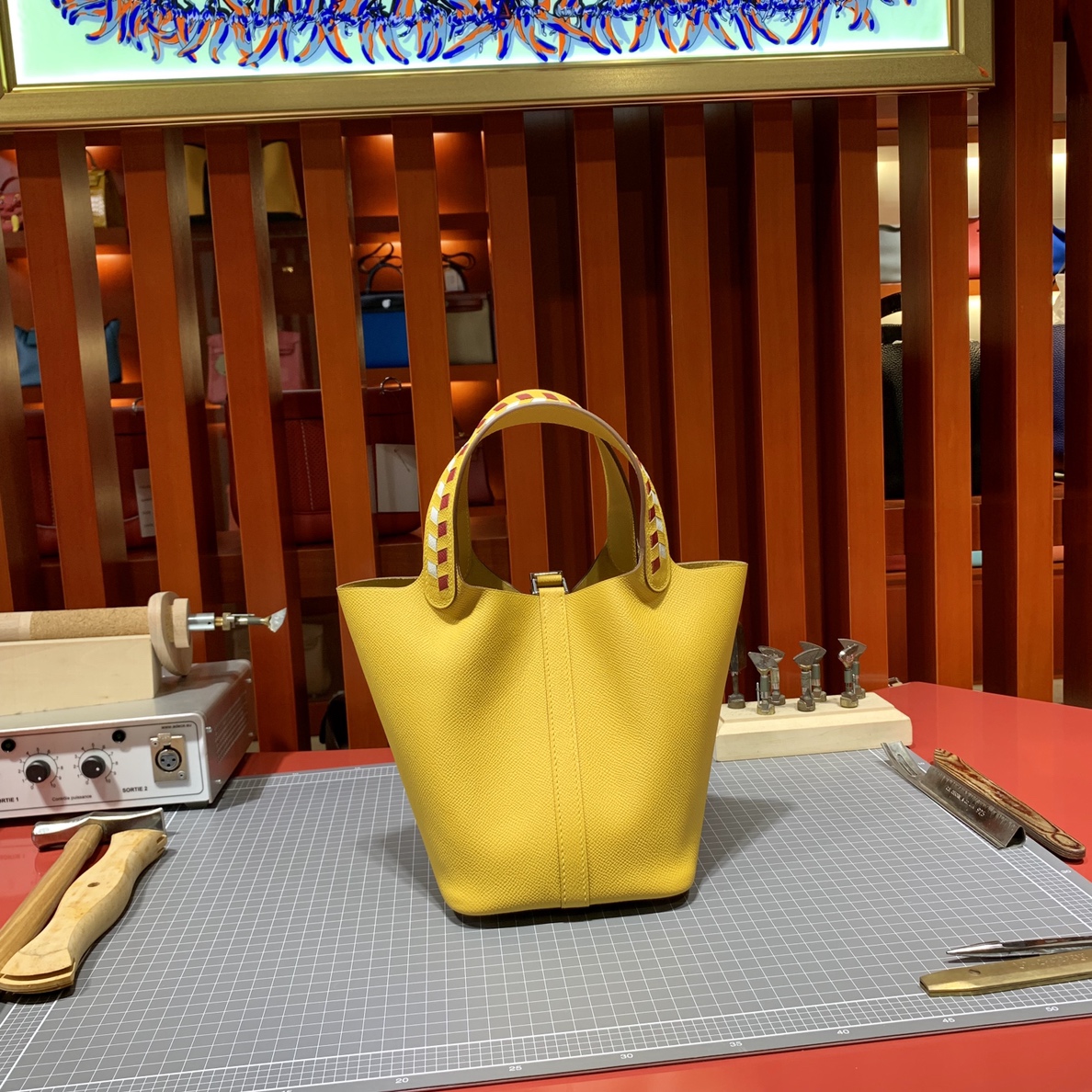 现货 爱马仕菜篮子包限量版编织手柄 Hermes Picotin18CM 9D琥珀黄Epsom皮 银扣