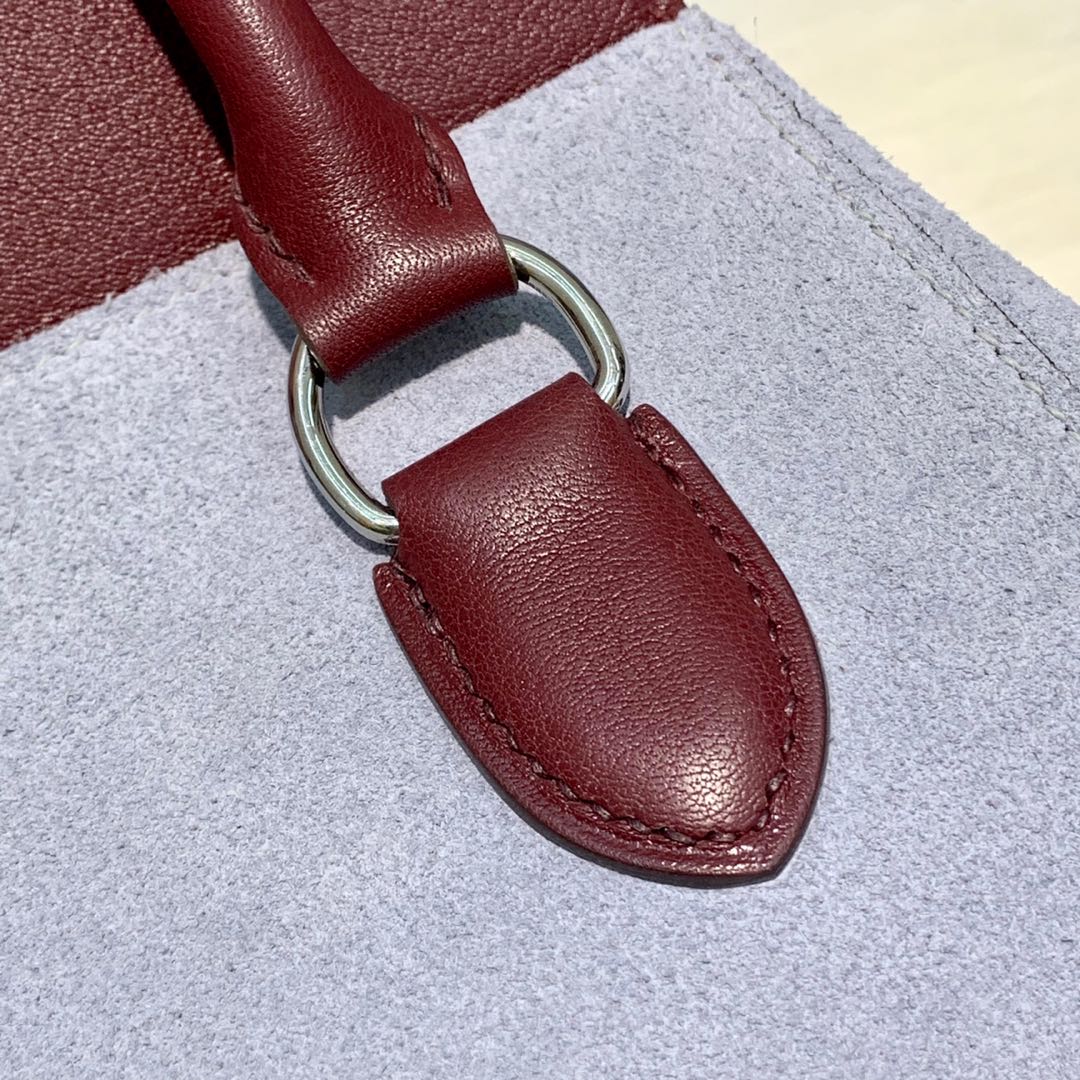 订制 爱马仕拼色牛奶包工具箱 Hermes Toolbox20CM 酒红色swift皮拼磨砂皮 银扣