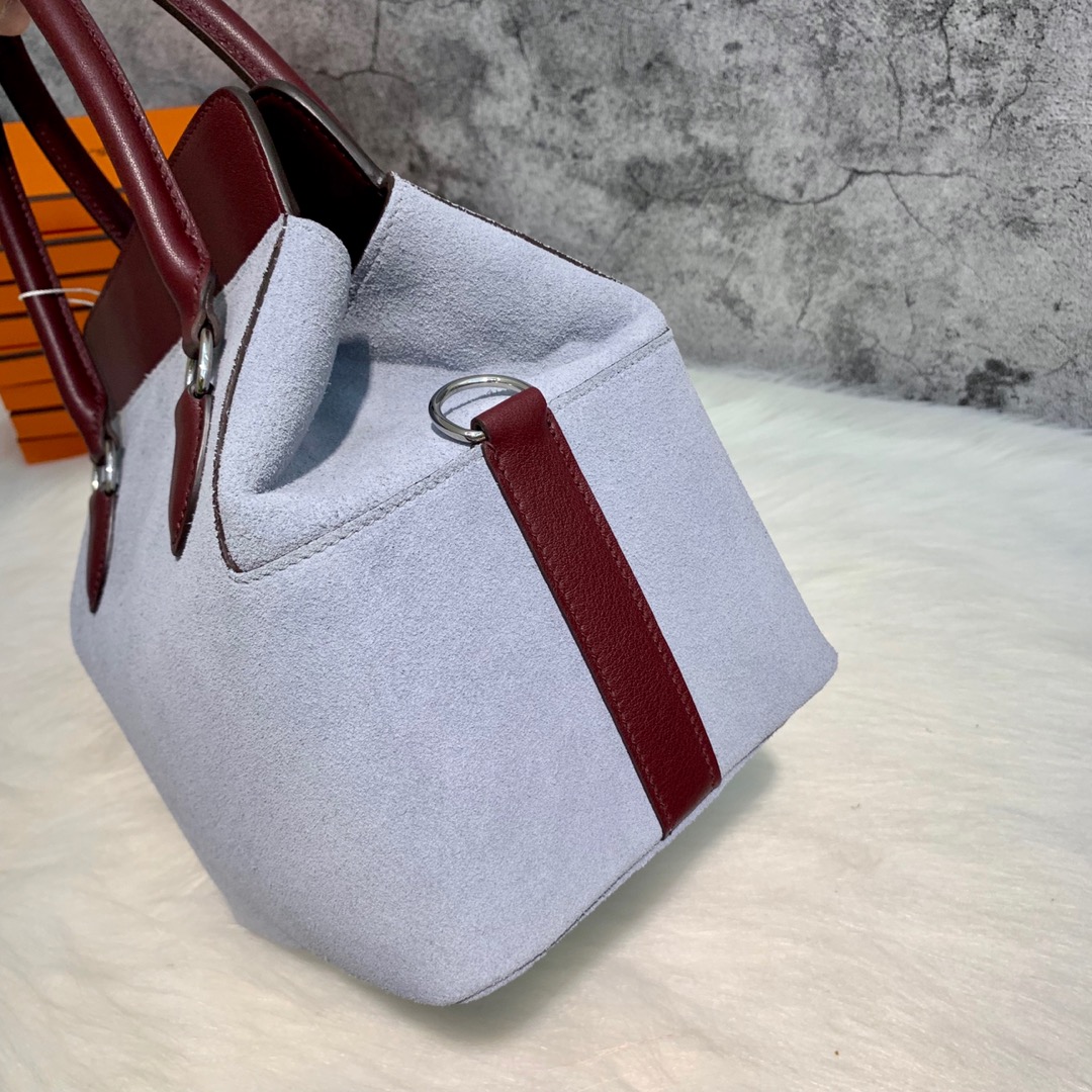 订制 爱马仕拼色牛奶包工具箱 Hermes Toolbox20CM 酒红色swift皮拼磨砂皮 银扣