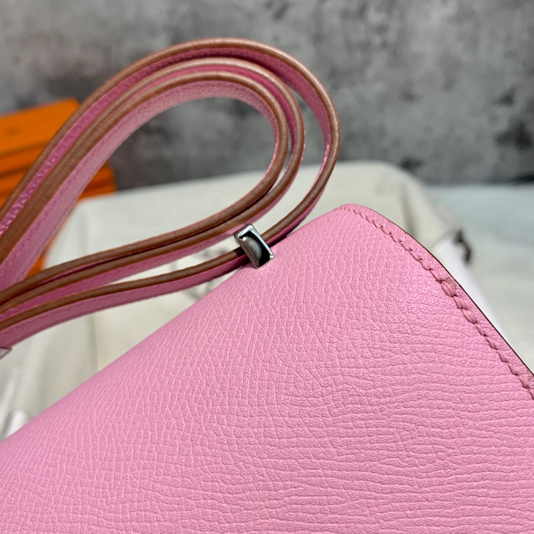 订制 Hermes Constance19CM 爱马仕2019春夏新色锦葵紫Epsom皮空姐包 银扣