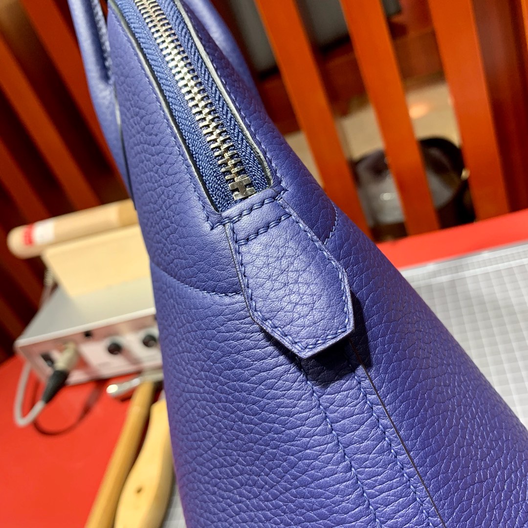 Hermes Bolide31CM 爱马仕宝石蓝Togo牛皮保龄球包手提女包 银扣