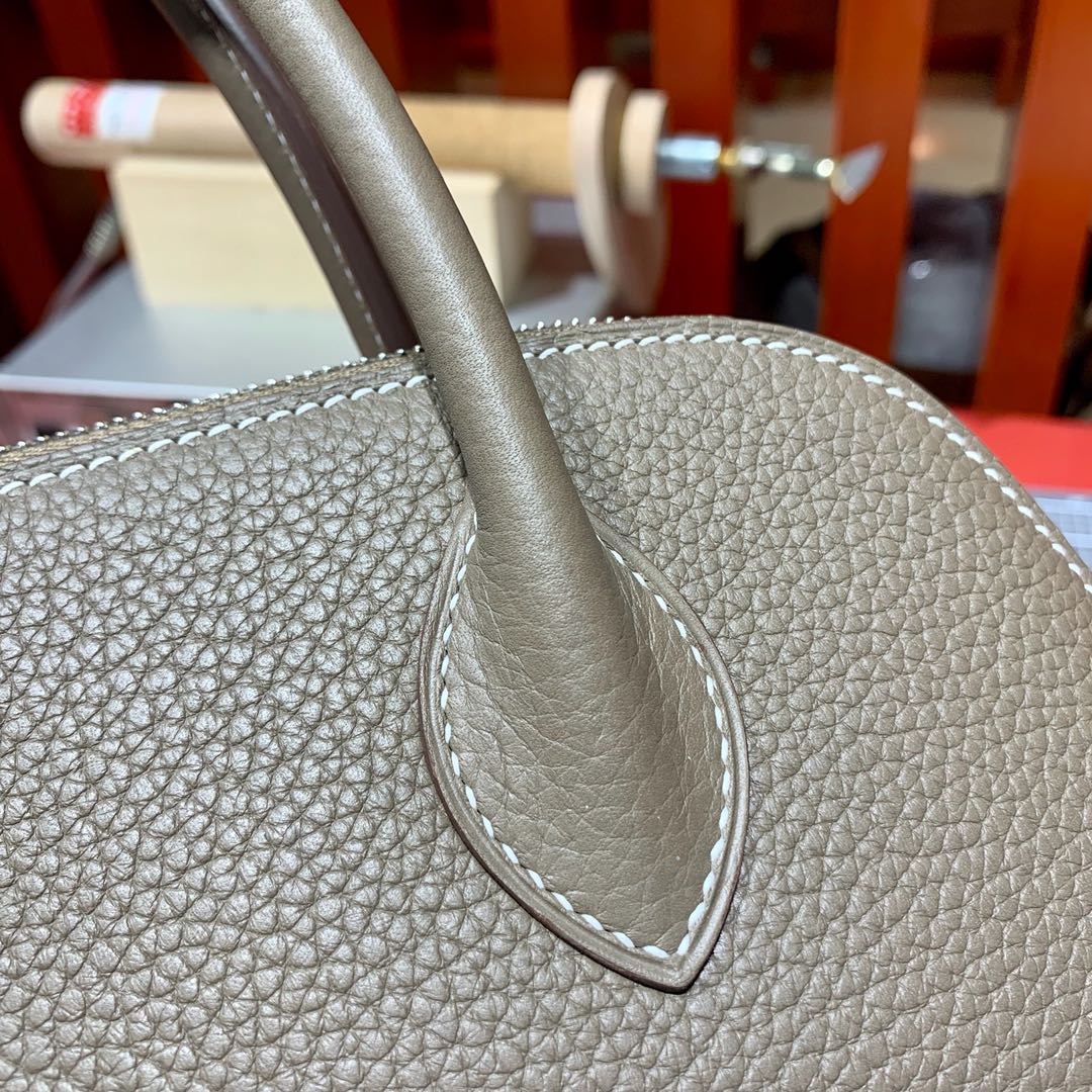 爱马仕保龄球包价格 Hermes Bolide31CM 大象灰原厂荔枝纹牛皮 银扣