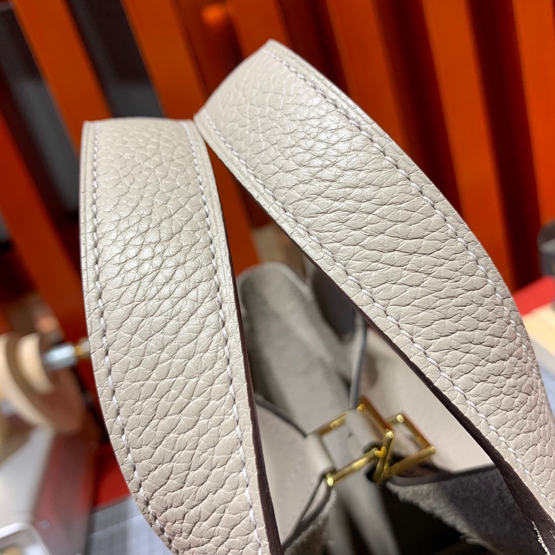 Hermes Picotin Lock18CM 爱马仕M80沥青灰牛皮菜篮子包 金扣/银扣