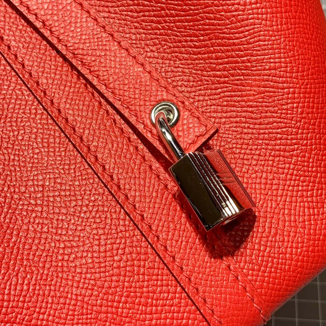 爱马仕编织手柄菜篮子包 Hermes Picotin18CM 心红色顶级Epsom皮 银扣