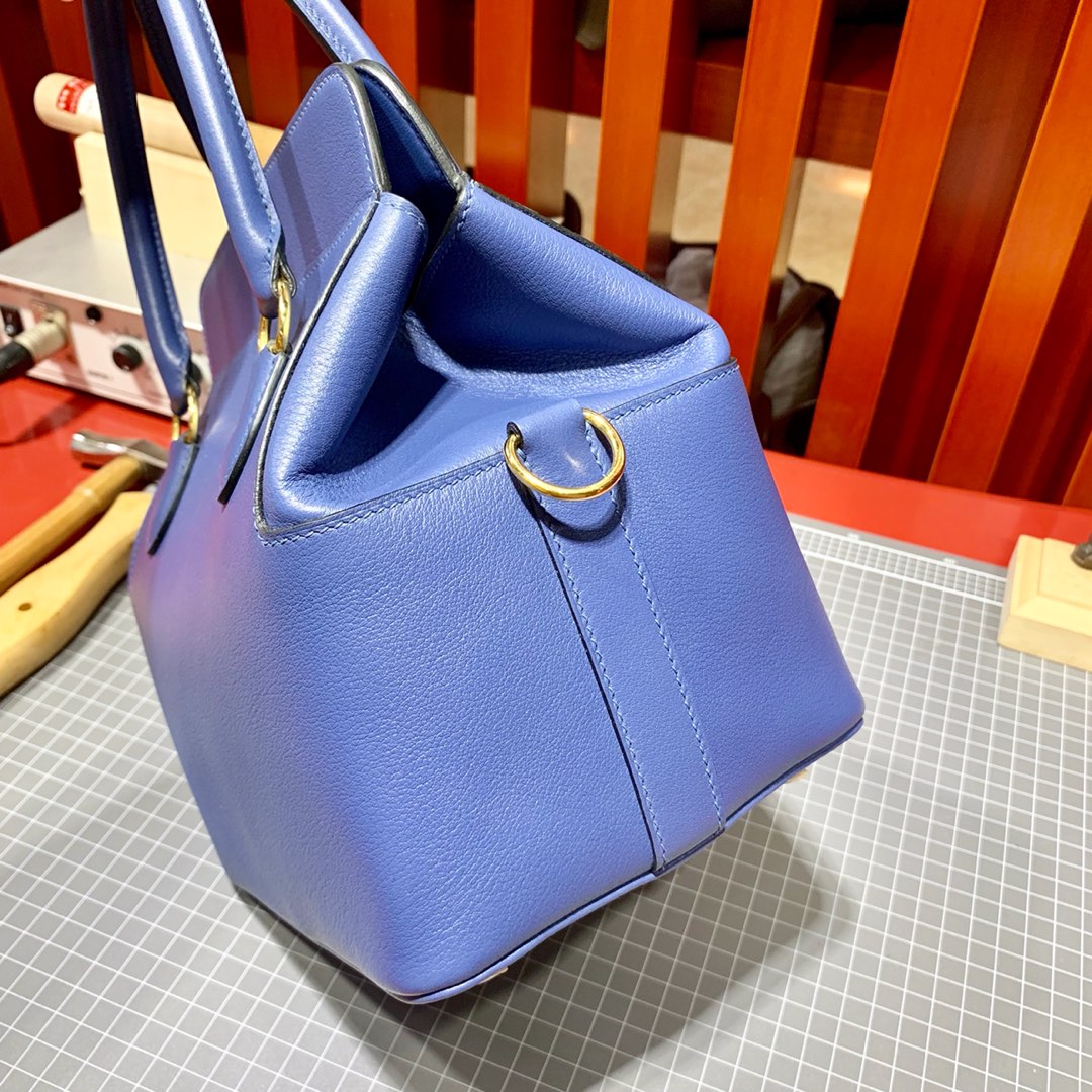 爱马仕女包批发 Hermes Toolbox20CM 明蓝色顶级Swift牛皮牛奶盒子包