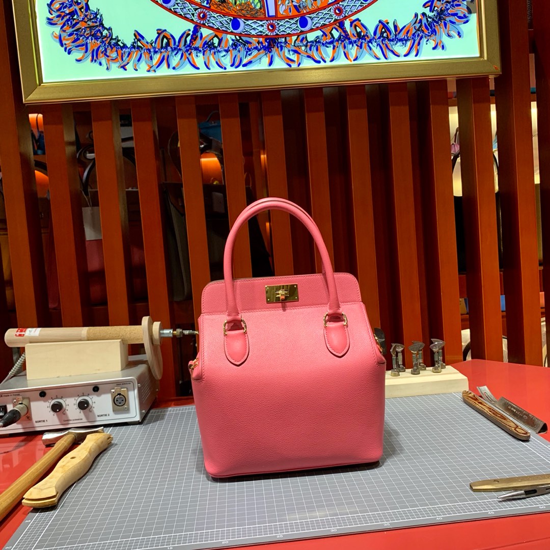 爱马仕Toolbox包包20CM Hermes唇膏粉法国Evercolor牛皮盒子包手提包